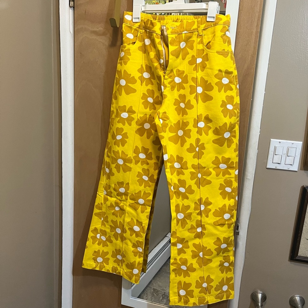 Big bud press big flower yellow western pants